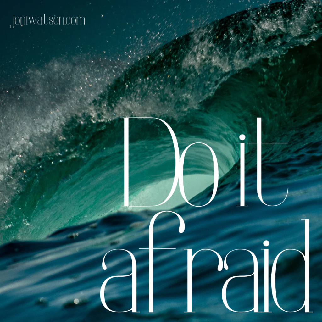 Dark blue waves crest. "Do it afraid" is in white, contrasting text under the wave.